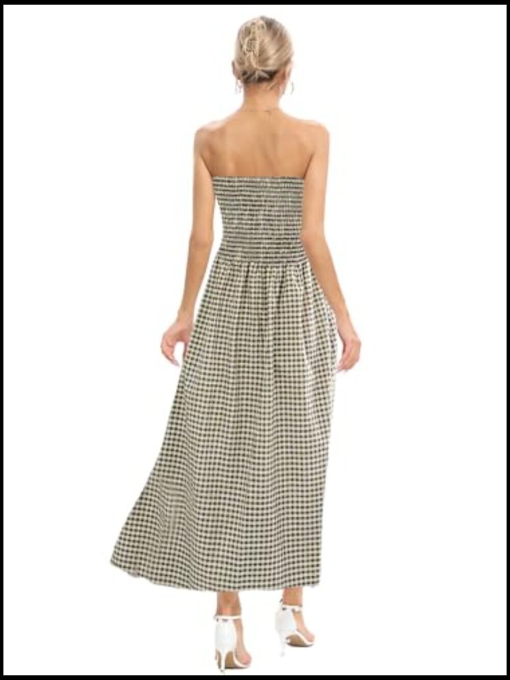 100% Cotton Strapless Maxi Dress with Pockets, Boho Swing Hem - Picture 3 of 7